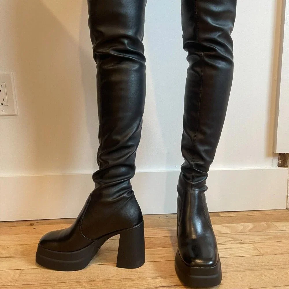 Free People Double Stack Over the Knee Boots Black Size 37 Brand New  Orig. $298 - Picture 7 of 10